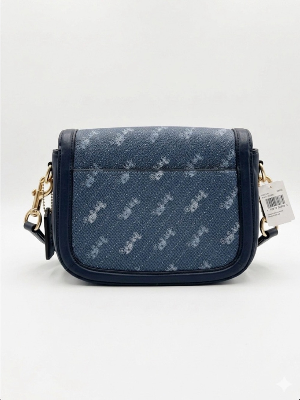 Coach Saddle Bag In Horse And Carriage Print Crossbody Blue Canvas Leather Trim - Picture 2 of 8